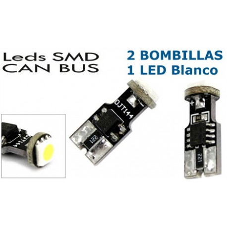 2 Bombillas de LED T10, 1 Led SMD Blanco Can Bus