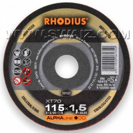 RHO207438 Disco corte inox 1,5mm Rhodius XT70-115x1,5