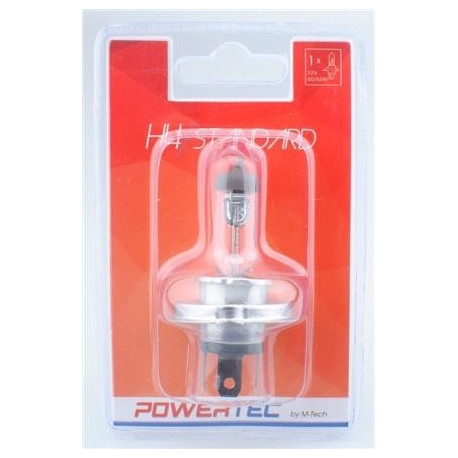 Blister 1 lámpara halógena efecto Xenon Transparente Powertec STANDARD H4 12V blíster E4